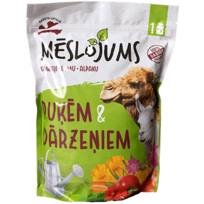 Mēslojums puķēm un dārzeņiem (Kamieļu, lamu un alpaku mēsli granulēti 1 KG)