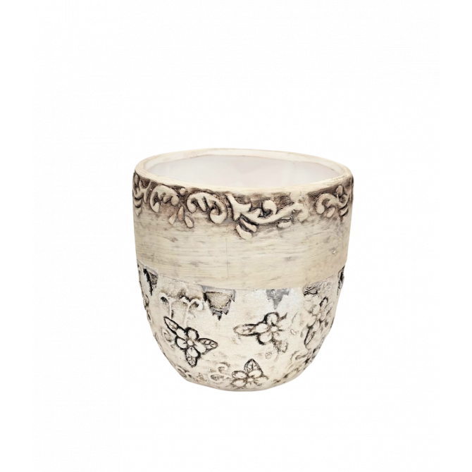 Puķu pods d12xh11cm ar ziedu apmali balts ar paliktni