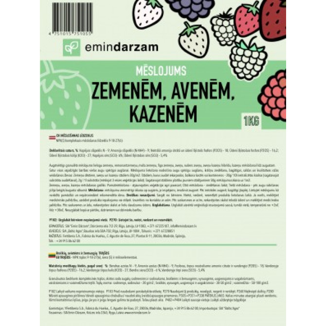 Emin Dārzam Mēslojums zemenēm, avenēm un kazenēm 1kg