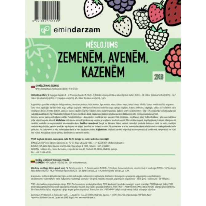 Emin Dārzam Mēslojums zemenēm, avenēm un kazenēm 2kg